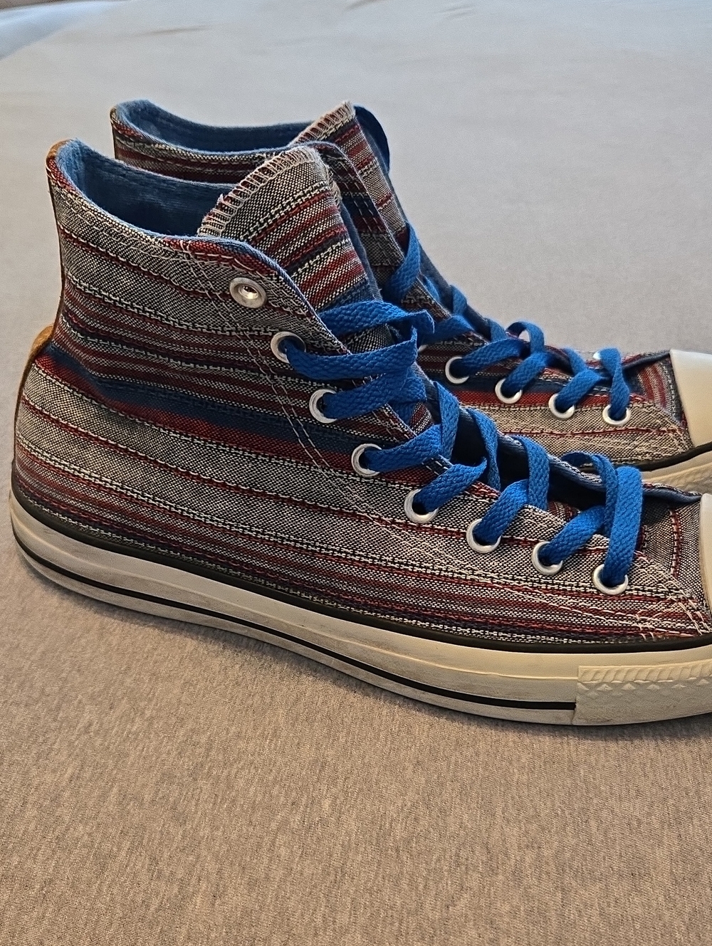 Converse High-Top Sneakers in Blue and Red Stripes